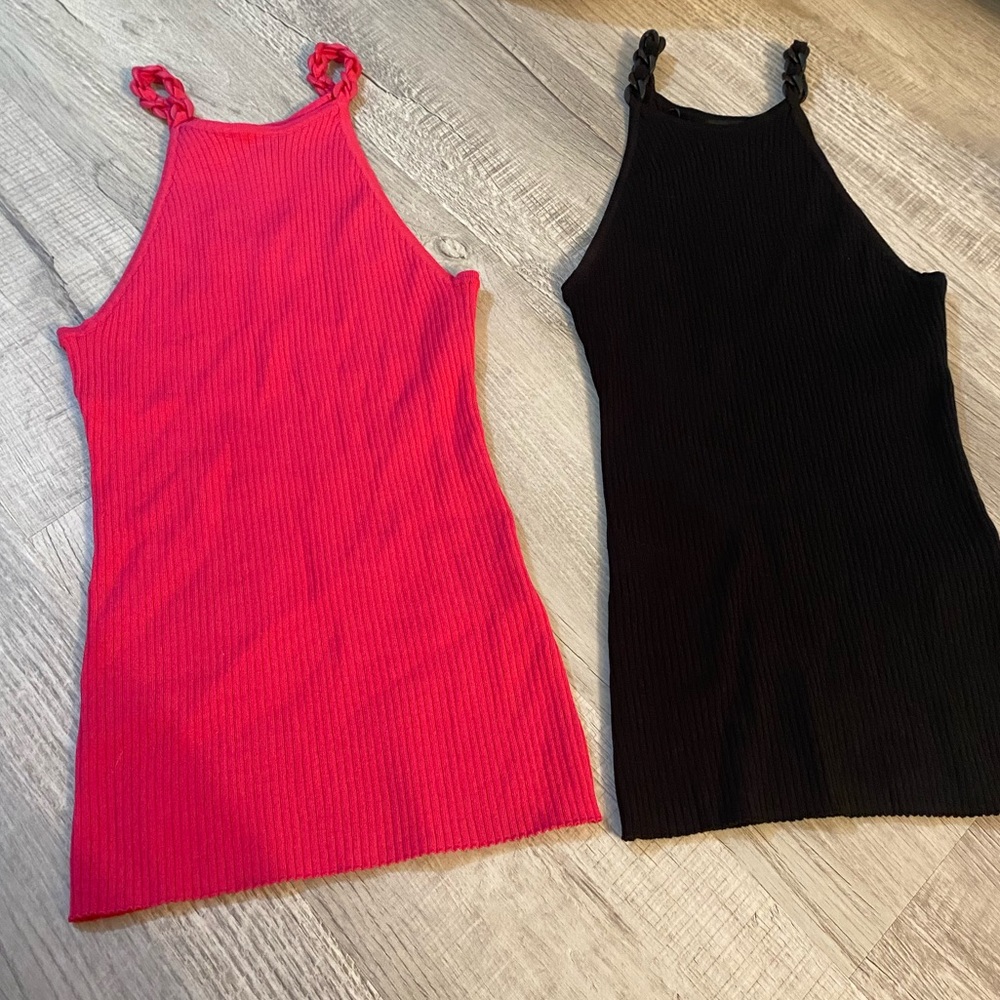 NWT Women’s Small INC Pink & Black Ribbed Tank Tops
